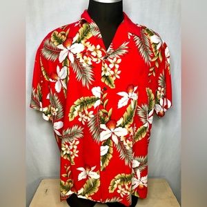 Vintage Two Palms Shirt Red Size 2XL Tiki Hawaiian Floral Palm Rayon Tropical